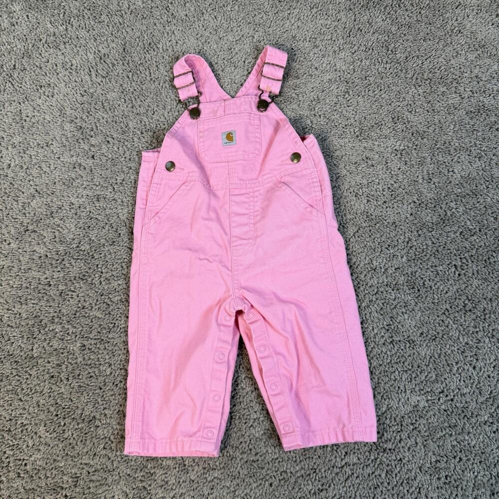 Carhartt Overall Girls 9-12 Months Pink Adjustable Canvas Buckle One-Piece - Picture 2 of 9